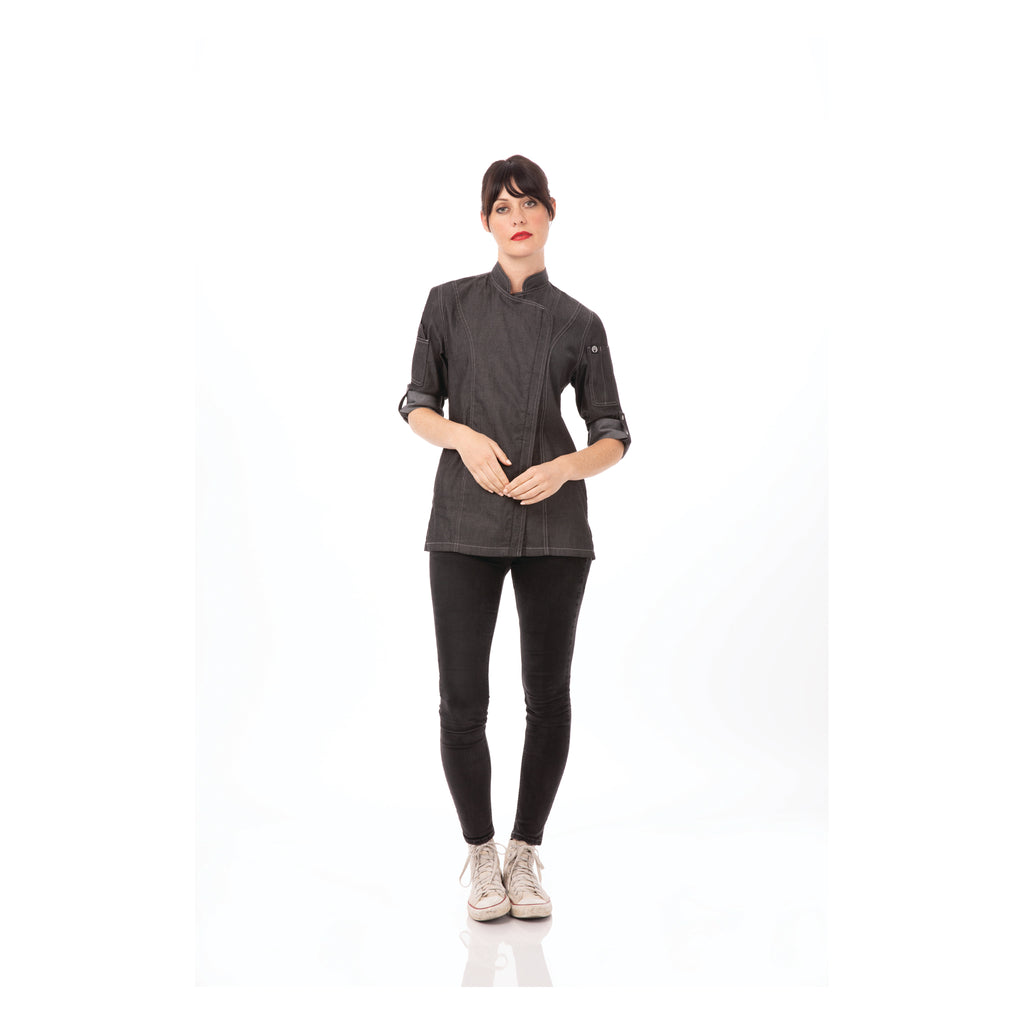 GRAMERCY WOMENS DENIM CHEF COAT BLACK